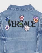 Image 2 of 5: Versace Jacket Floral Logo Embroidered Denim Jacket, Size 8-14