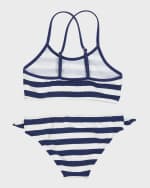 Image 3 of 5: Versace Girl's Striped Logo-Print Two-Piece Swimsuit, Size 8-14