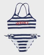 Image 1 of 5: Versace Girl's Striped Logo-Print Two-Piece Swimsuit, Size 8-14