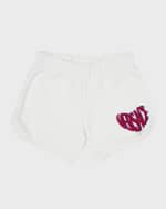 Image 1 of 5: Versace Girl's Logo Embroidery Cotton Fleece Shorts, Size 8-14