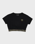 Image 1 of 3: Versace Girl's Medusa Embroidery Cropped T-Shirt, Size 4-6