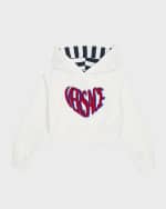 Image 1 of 5: Versace Girl's Logo Embroidered Cotton Fleece Sweatshirt, Size 8-14