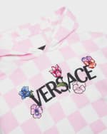 Image 2 of 3: Versace Girl's Damier Fleece Logo Flowers Embroidered Sweatshirt, Size 4-6