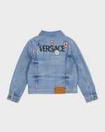 Image 3 of 3: Versace Girl's Flower-Embroidered Denim Jacket, Size 4-6