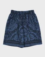 Image 1 of 3: Versace Boy's Barocco Foulard Silk Twill Shorts, Size 8-14