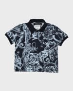 Image 1 of 3: Versace Boy's Barocco Piqué Short-Sleeve Polo Shirt, Size 12M-2
