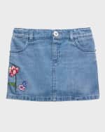 Image 1 of 3: Versace Girl's Flowers Embroidered Denim Skirt, Size 12M-3T