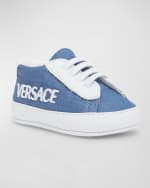 Image 4 of 5: Versace Boy's Leather and Fabric Logo Sneakers, Baby