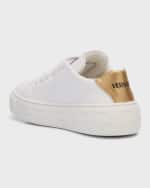 Image 2 of 5: Versace Kid's Bicolor Leather Low-Top Sneakers, Kids