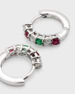 Image 4 of 5: Roberto Coin 18K White Gold Diamond, Emerald and Ruby Hoop Earrings