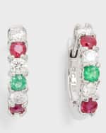 Image 1 of 5: Roberto Coin 18K White Gold Diamond, Emerald and Ruby Hoop Earrings
