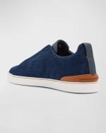 Image 2 of 5: ZEGNA Men's Triple Stitch Denim Slip-On Sneakers