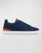 Image 1 of 5: ZEGNA Men's Triple Stitch Denim Slip-On Sneakers