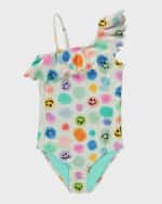 Image 7 of 7: Molo Girl's Net Polka Dot-Print One-Piece Swimsuit, Size 3-6
