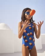 Image 7 of 7: Molo Girl's Noelle Peach-Print Scallop Swimsuit, Size 2-7