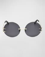 Image 1 of 3: Roberto Cavalli Tiger Tooth Rimless Metal Round Sunglasses