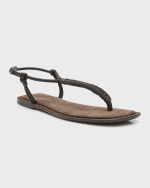 Image 5 of 6: Brunello Cucinelli Monili Leather Thong Slingback Sandals