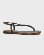 Image 1 of 6: Brunello Cucinelli Monili Leather Thong Slingback Sandals