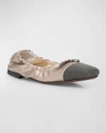 Image 4 of 5: Brunello Cucinelli Metallic Cap-Toe Ballerina Flats