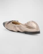 Image 2 of 5: Brunello Cucinelli Metallic Cap-Toe Ballerina Flats