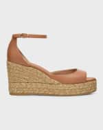 Image 1 of 6: Stuart Weitzman Nudista Leather Ankle-Strap Wedge Espadrilles
