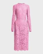 Image 1 of 6: Dolce&Gabbana Floral Lace Long-Sleeve Midi Dress