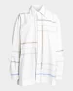 Image 1 of 6: Bottega Veneta Abstract-Print Oversized Collared Shirt