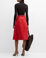 Image 3 of 6: Bottega Veneta Cashmere Nappa Leather Midi A-Line Skirt