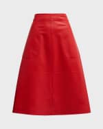 Image 1 of 6: Bottega Veneta Cashmere Nappa Leather Midi A-Line Skirt