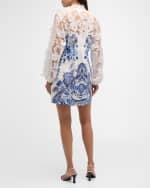 Image 3 of 6: Camilla Butterfly Lace-Sleeve Button-Front Mini Dress