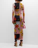 Image 3 of 6: Fuzzi Floral Patchwork-Print Tulle Maxi Dress