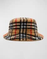 Image 1 of 2: Burberry Kid's Reversible Check Fleece Bucket Hat