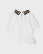 Image 2 of 3: Burberry Girl's Alesea Short-Sleeve Check Collar Knit Top, Size 6M-2