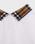 Image 3 of 3: Burberry Girl's Alesea Short-Sleeve Check Collar Knit Top, Size 6M-2