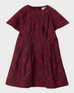 Image 1 of 2: Burberry Girl's Gia Pleated Check Short-Sleeve Dress, Size 12M-2