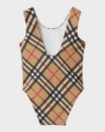 Image 2 of 2: Burberry Girl's Tirza Bias Check One-Piece Swimsuit, Size 12M-2