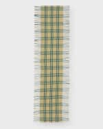 Image 2 of 4: Burberry Green Washed Vintage Check Cashmere Fringe Scarf