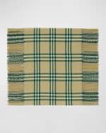 Image 3 of 4: Burberry Green Washed Vintage Check Cashmere Fringe Scarf