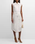 Image 5 of 6: Salon 1884 Seles Check Linen-Silk Sleeveless Belted Midi Shirtdress