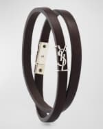 Image 4 of 5: Saint Laurent Leather Double-Wrap YSL Bracelet