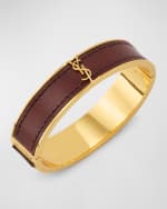 Image 4 of 5: Saint Laurent Leather and Brass YSL Monogram Bracelet