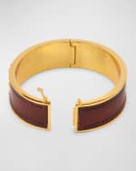 Image 3 of 5: Saint Laurent Leather and Brass YSL Monogram Bracelet