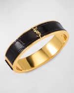 Image 4 of 5: Saint Laurent Cassandre Metal and Leather Bracelet