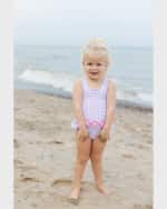 Image 5 of 5: Florence Eiseman Girl's Plaid-Print Swimsuit W/ Flowers, Size 12M-24M