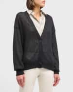 Image 2 of 6: Brunello Cucinelli Linen Silk Hidden Button-Front Cardigan with Paillette Details