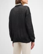 Image 4 of 6: Brunello Cucinelli Linen Silk Hidden Button-Front Cardigan with Paillette Details