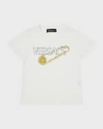 Image 4 of 5: Versace Girl's Logo Pin-Print Short-Sleeve T-Shirt, Size 4-6