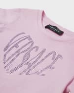 Image 5 of 5: Versace Girl's Strass Logo Embroidery Short-Sleeve T-Shirt, Size 4-6