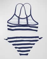 Image 5 of 5: Versace Girl's Striped Logo-Print Two-Piece Swimsuit, Size 8-14
