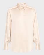 Image 1 of 6: Brunello Cucinelli Satin Tunic Button-Front Shirt with Sequin Detail